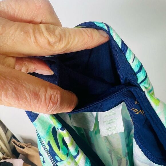 Lilly Pulitzer Blue Green Tropical Mesh Insert Workout Pants - Picture 13 of 13